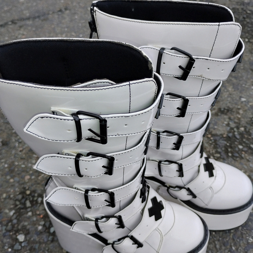 White Buckle Platform Boots